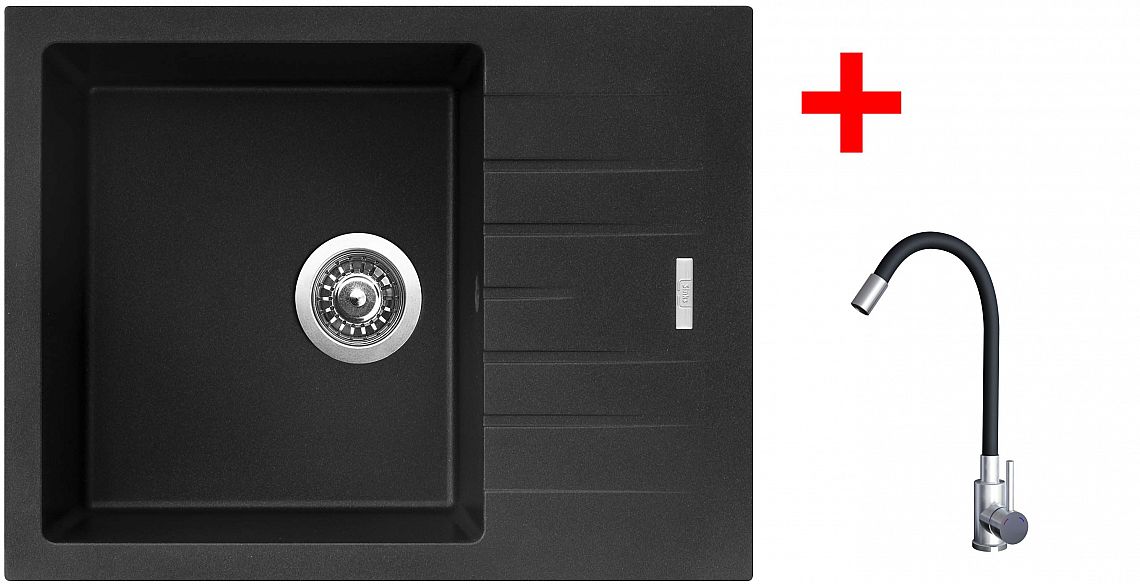 Sinks PERFECTO 650 Metalblack + Elasta nerez/černá