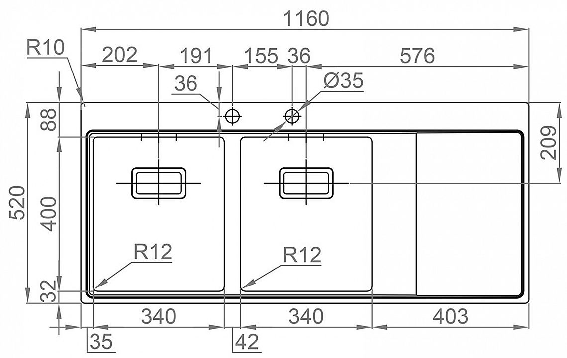 Sinks XERON 1160 DUO pravý 1,2mm - Obrázek 4