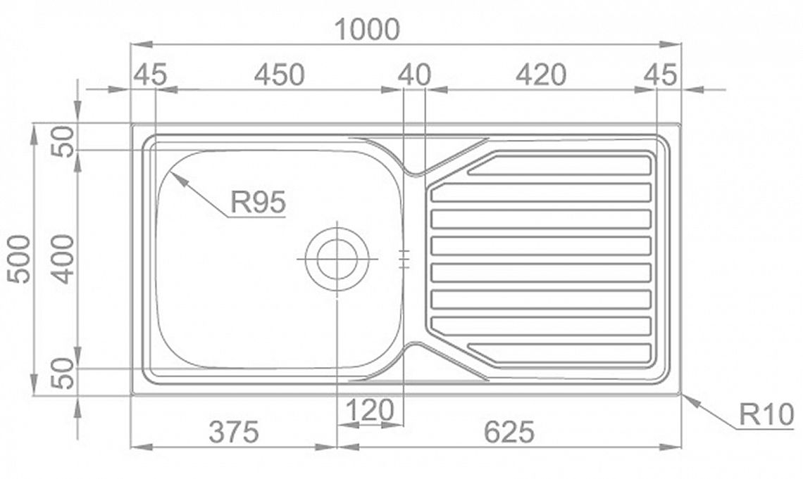 Sinks OKIO 1000 XXL V 0,6mm leštěný - Obrázek 3