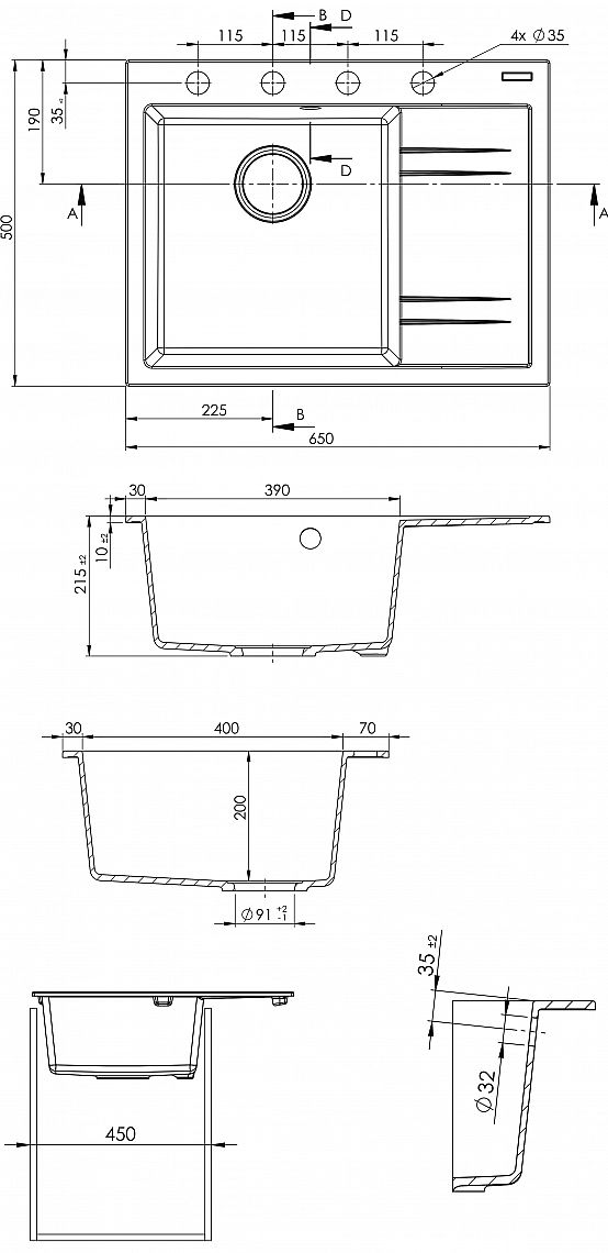 Sinks RIM 650 L Granblack levý - Obrázek 2