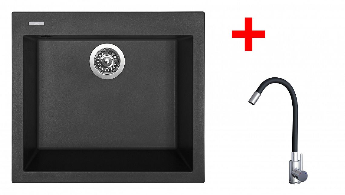 Sinks CUBE 560 Pureblack + Elasta nerez/černá
