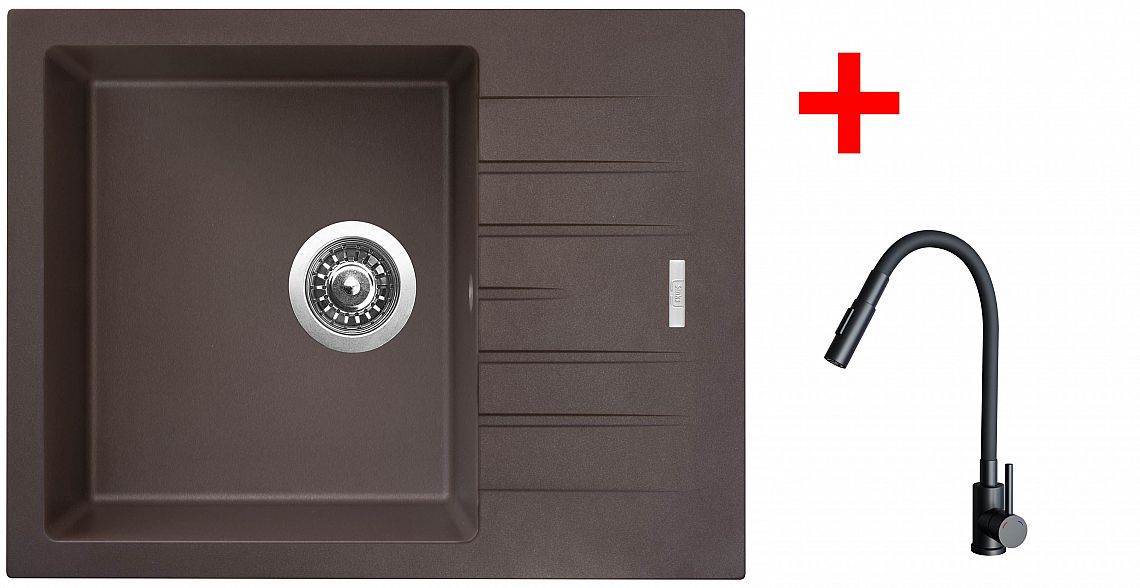 Sinks PERFECTO 650 Marone + ELASTA S černá matná
