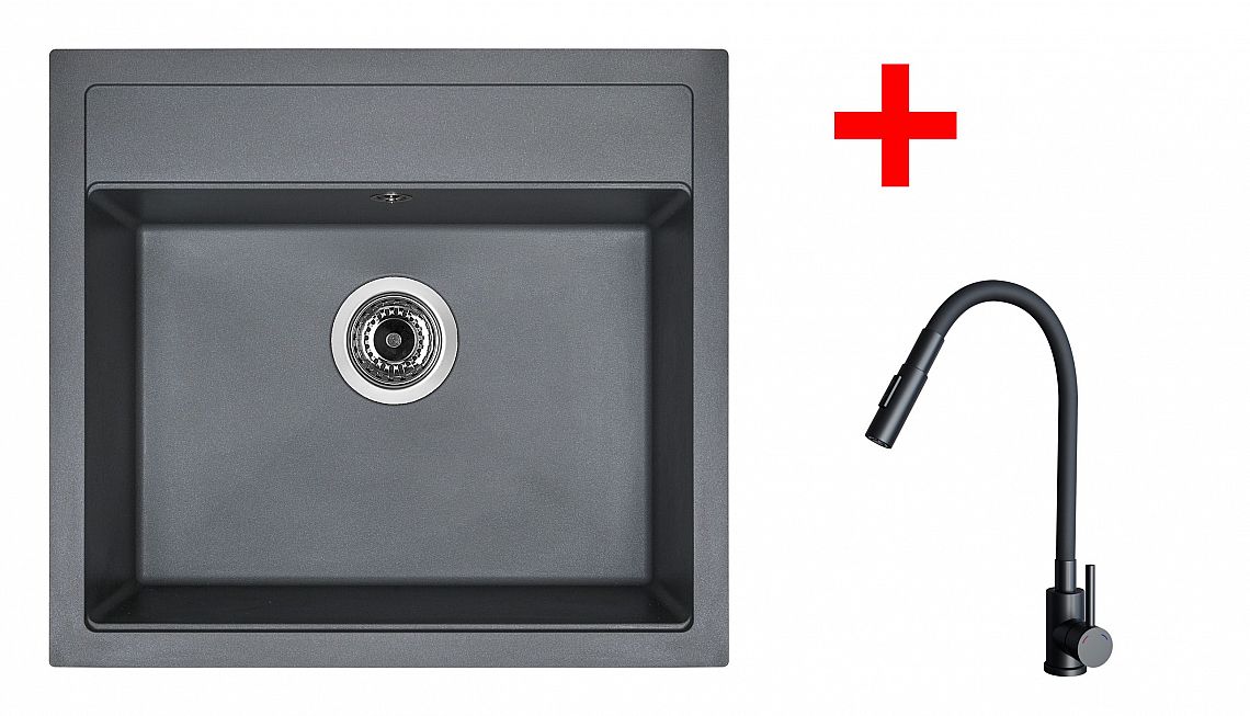 Sinks SOLO 560 Titanium + ELASTA S černá matná