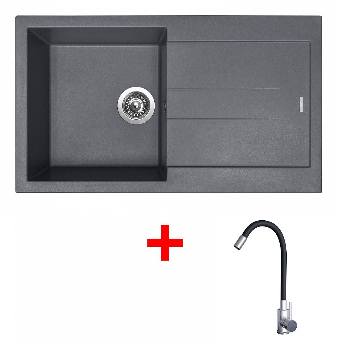 Sinks AMANDA 860 Titanium + Elasta nerez/černá