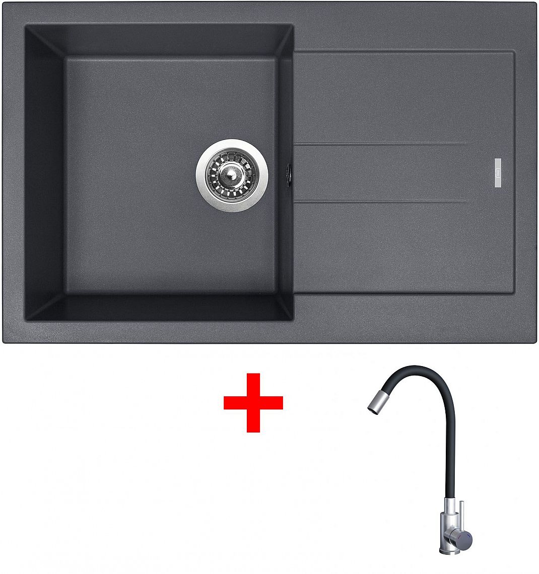Sinks AMANDA 780 Titanium + Elasta nerez/černá