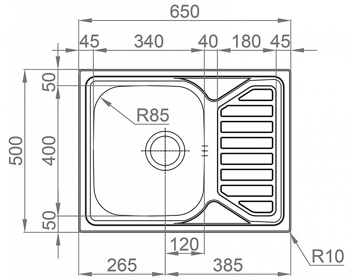 Sinks OKIO 650 V 0,6mm leštěný - Obrázek 3